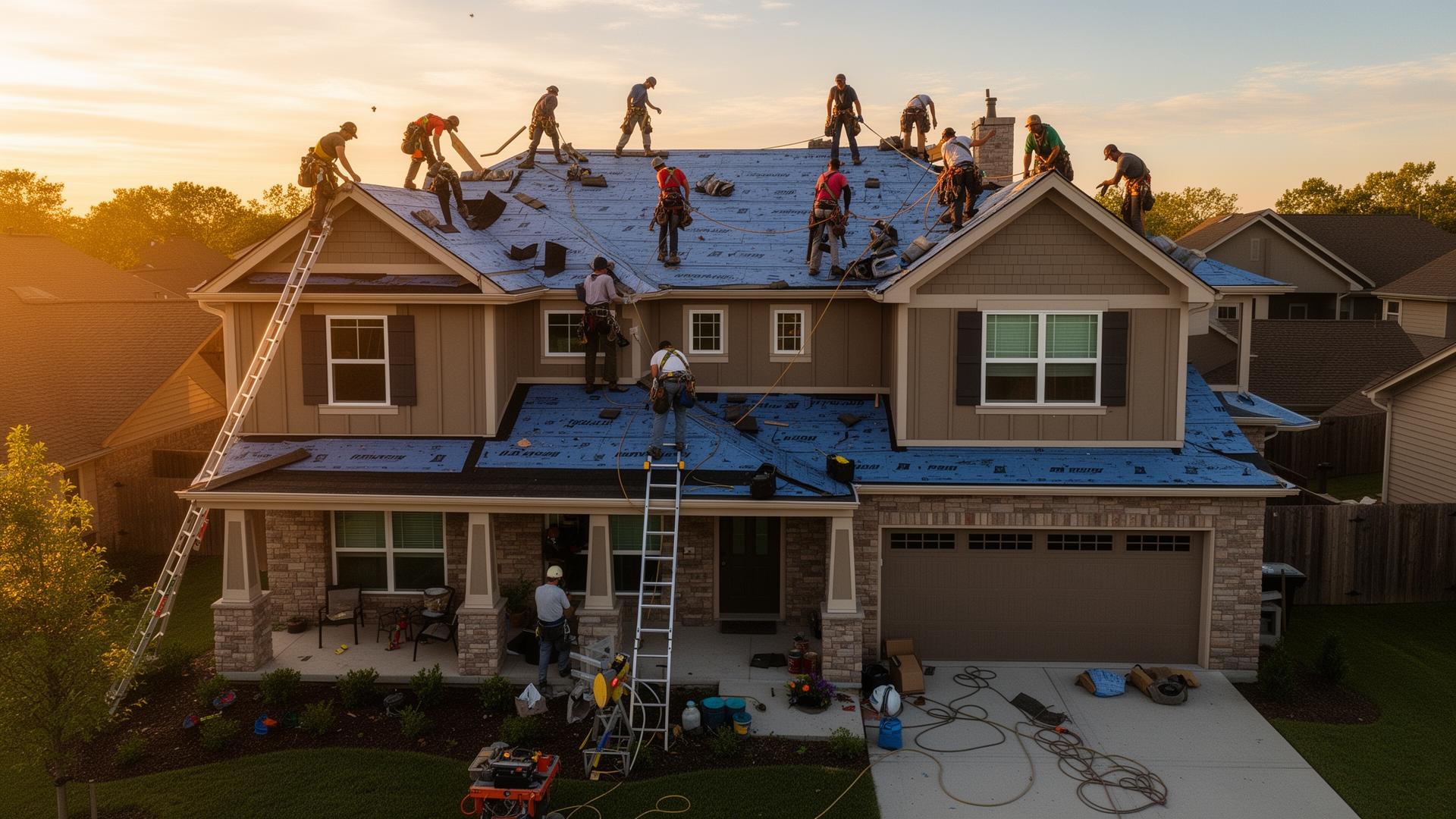 Professional roofing crew installing a new roof
